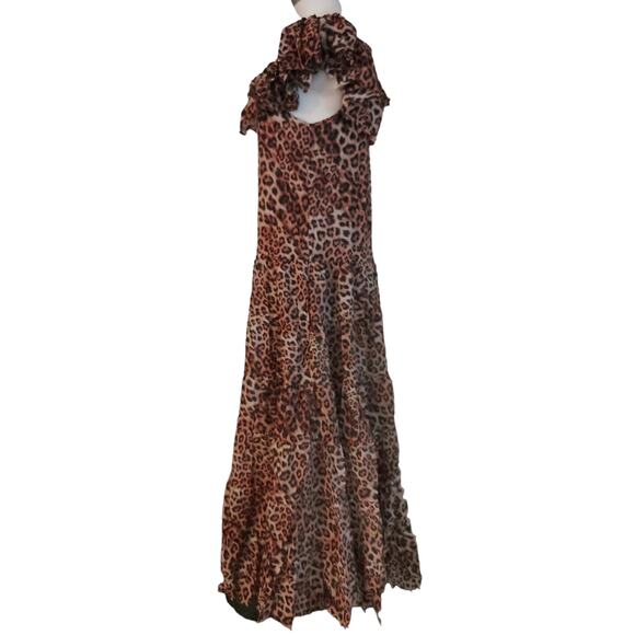 ERIKA PENA Rita Bohemian Maxi leopard tiered ruffle off shoulder dress Sz XS NEW - Picture 2 of 9